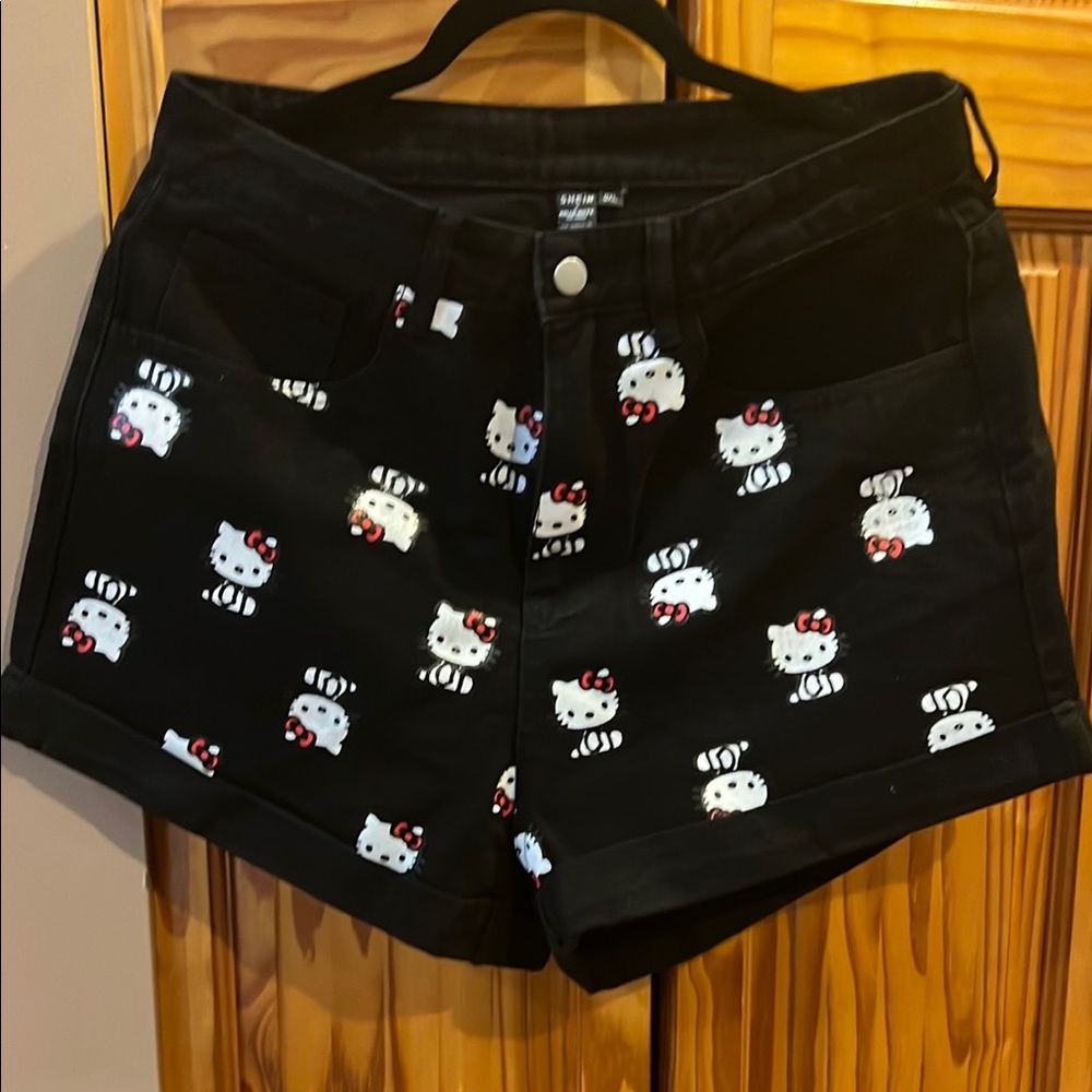 SHEIN Black Hello Kitty Jean Shorts